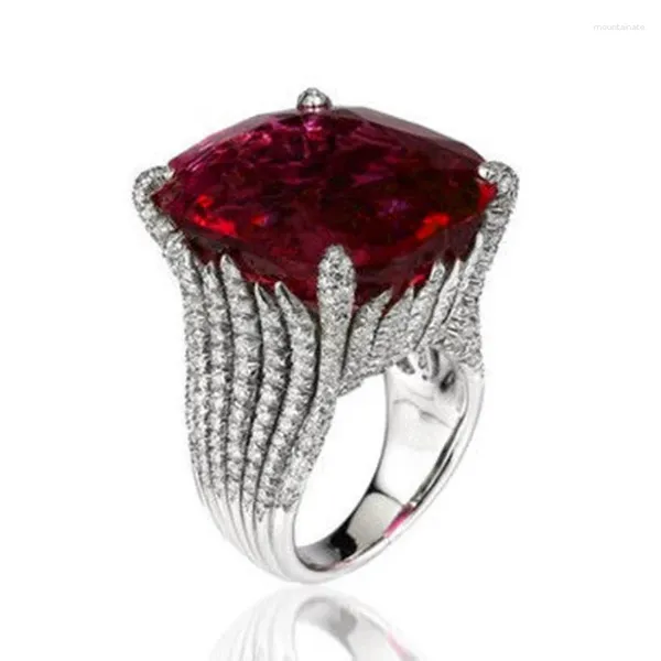 Обручальные кольца Huitan, великолепные квадратные темно-красные циркониевые кольца для женщин, обручальные гиперболы, благородные женские модные украшения
