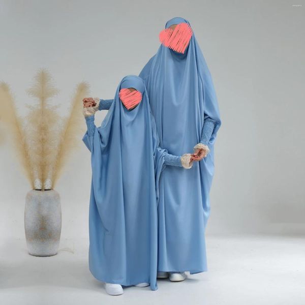 Roupas étnicas Mulheres Muçulmanas Crianças Meninas Com Capuz Abaya Eid Overhead Oração Vestido Ramadan Turquia Robe Islâmico Orar Vestuário Burqa Jilbab