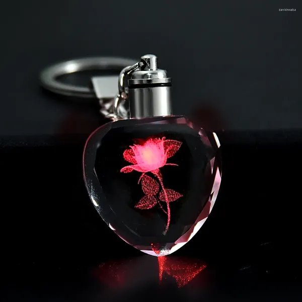 Chaveiros moda colorida fada rosa flor padrão amor forma cristal strass led luz chaveiro amante chaveiro chaveiro jóias