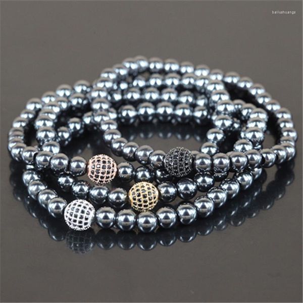 Strang Hochwertige natürliche 6 mm schwarze Eisenerz runde Steinperlen Armband Perlen 8 mm Mikroskop Charm Männer als Geschenk