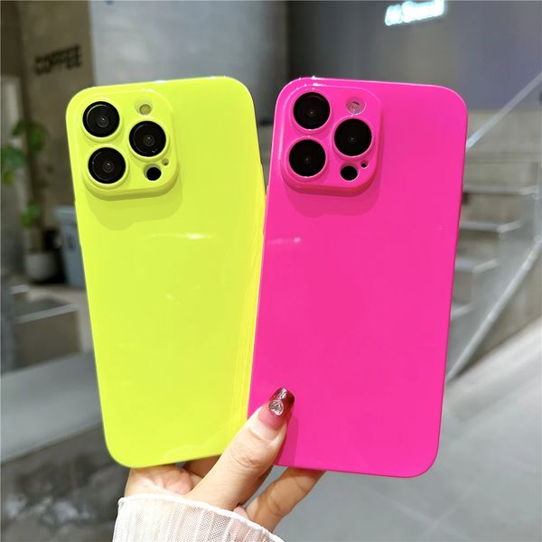 Moda fluorescente neon doce cor caso de telefone para iphone 15 14 13 12 11 pro max silicone brilhante rosa amarelo capa traseira