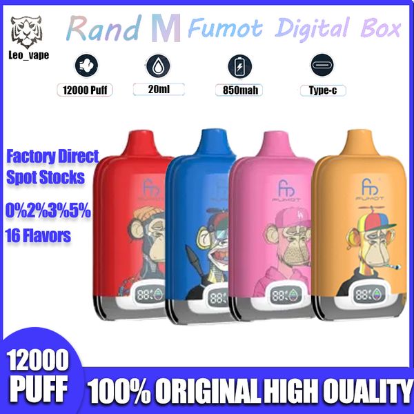 Vape Randm Fumot Digital Box 12000 baforadas Vape descartável 0% 2% 3% 5% 20ml Pod 850mAh Bateria Dispositivo recarregável Vape Pen 16 sabores vape puff 12k vs puff 10k