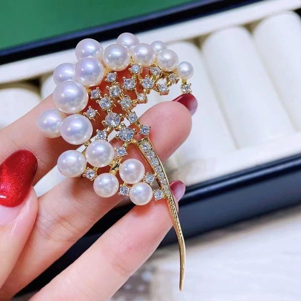 Spille MeibaPJ Molte perle naturali Perline Fiore Spilla Corpetto Moda Maglione Gioielli Per donna Vassoio vuoto