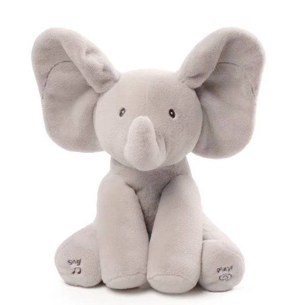 Bambole di peluche Nascondino Elefante Baby Animal Peluche Orecchie Muovi il giocattolo di musica elettrica Gioca ai giochi Bambole cantanti parlanti per i più piccoli Regalo 230331