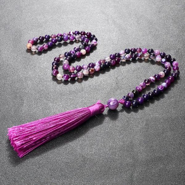 Collane con ciondolo Pietra naturale viola 108 Collana di perline per donna 6mm Fascino Agate Reiki Rosario Catena maglione fatto a mano Uomo Gioielli Yoga