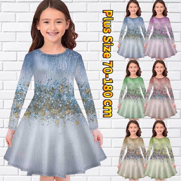 Vestidos da menina 2023 inverno vintage na altura do joelho saia pouco em torno do pescoço splice impressão adorável vestido de princesa todos os dias manga longa