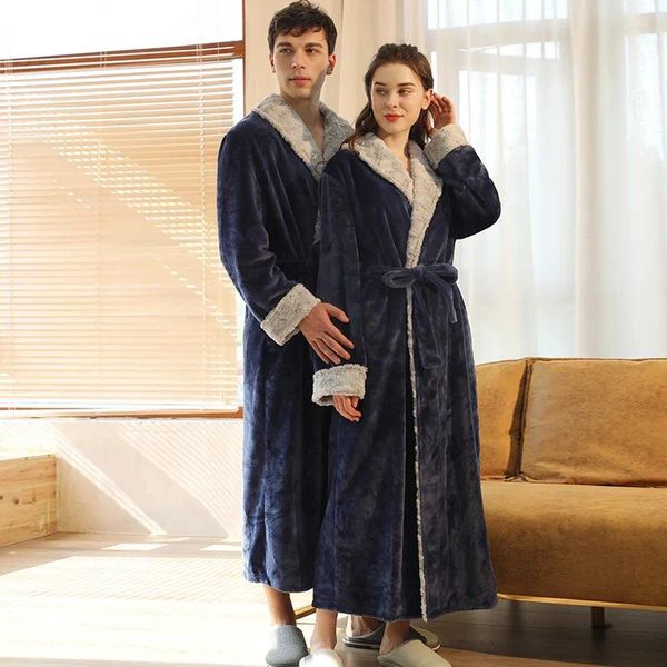 Мужская одежда для сна, пижамы для пар, осень/зима, утепленный длинный фланелевой халат, женские и коралловые бархатные халаты, домашняя одежда