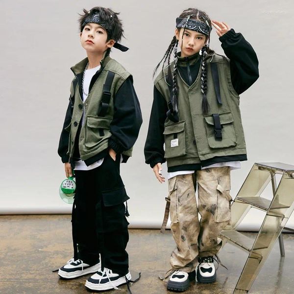 Комплекты одежды Детские повседневные куртки в стиле хип-хоп, топы, военные тактические брюки-карго для девочек
