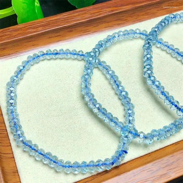 Strang Natürliche Blaue Topas Facettierte Perlen Armband Frauen Männer Charms Kristall Heilung Mode Fengshui Schmuck 1 stücke 3x4mm