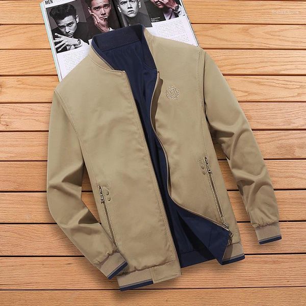 Jaquetas masculinas primavera antumn homens jaqueta de algodão lados duplos desgaste moda bordado casaco outwear chaquetas hombre homem roupas