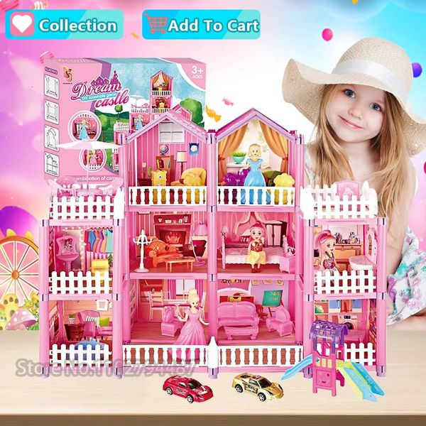 Casa de boneca acessórios meninas diy roombox dollhouse brinquedo conjunto princesa jogar sonho castelo villa casas em miniatura kit crianças presentes de aniversário do bebê 231102