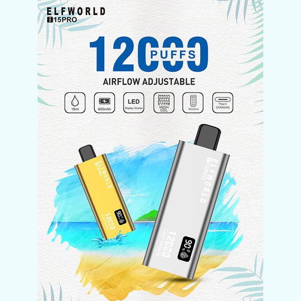 Оригинальная цена Elfworld Shock, новая ultima pro 12000 Puffs, 0% 2% 5%, предварительно заполненная 18 мл, новая жидкость для электронных сигарет, комплект электронных сигарет 15k18k20k, одноразовый Vape Elf с воздушным потоком, светодиодный экран