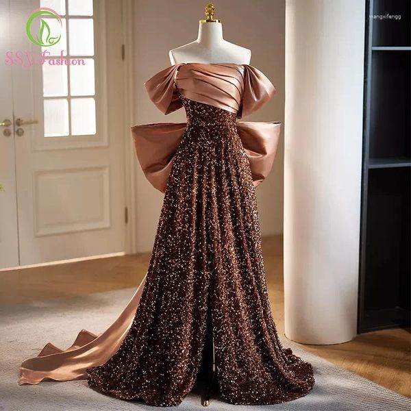 Partykleider SSYFashion Champagner Pailletten Perlen Abendkleid Luxus Bankett Funkelnde Lange Abendkleider Für Frauen Vestidos De Fiesta