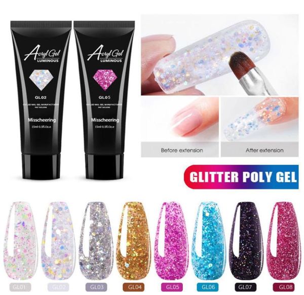 Gel de extensão de unhas com glitter 15ml, gel acrílico duro, cola de cristal, esmalte de unha, dicas de aprimoramento, extensão rápida, manicure1826703