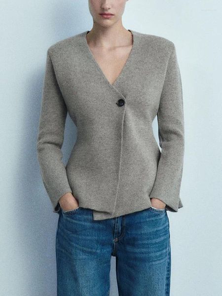 Malhas femininas inverno 2023 cardigans peplum detalhe elegante blazer estilo cardigan manga longa decote em v único botão camisola de malha