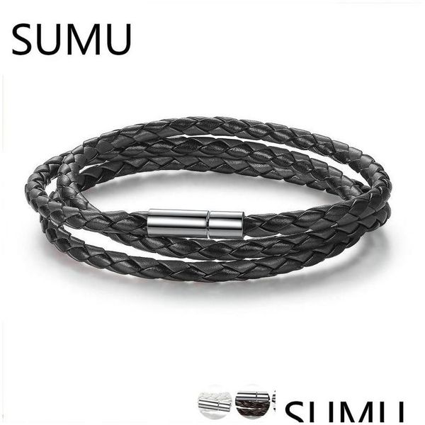 Catena a maglia Sumu 6 colori all'ingrosso fibbia magnetica lunga regolabile braccialetti in pelle Uni per donne e uomini gioielli di moda Dhgarden Dhuis