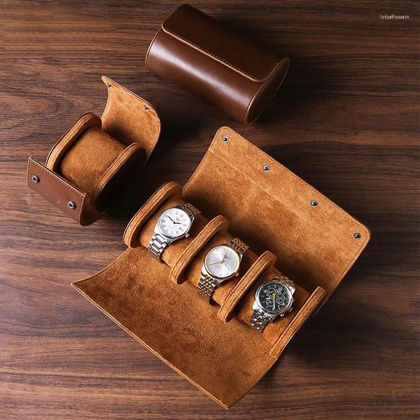 Scatole per orologi Custodia da viaggio a 3 scomparti Custodia da viaggio portatile in pelle vintage Organizzatori di scatole regalo da uomo