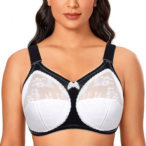 Reggiseni per donna Big Minimizer Plus Size Reggiseno in pizzo senza fodera Coppa intera Sottile senza spalline regolabili D E F G H I 231102