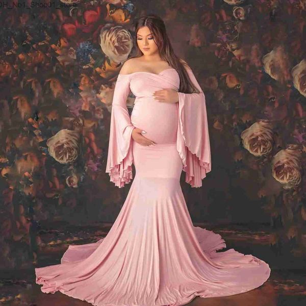 Vestidos de maternidade vestido de maternidade sessão de fotos sexy mulheres fora do ombro mangas compridas sereia gravidez maxi vestido vestido de bebê chuveiro fotografia prop q231102