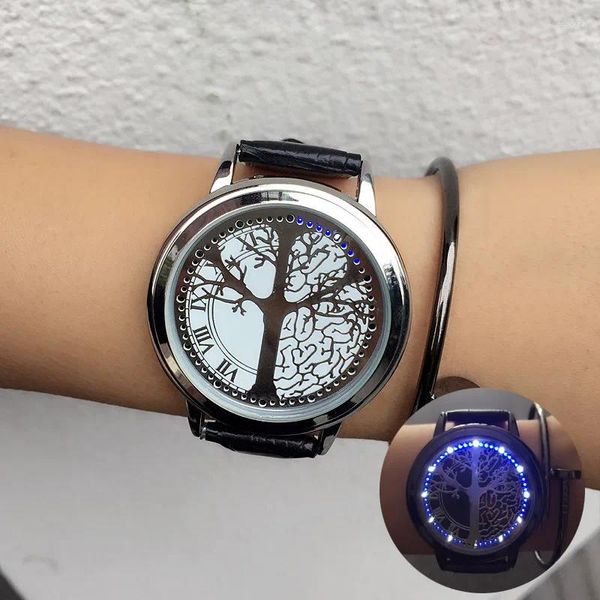 Relógios de pulso Sdotter Moda Árvore Design LED Relógio Homens Touch Screen Relógios Criativos Dot Matrix Blue Light Eletrônico Reloj