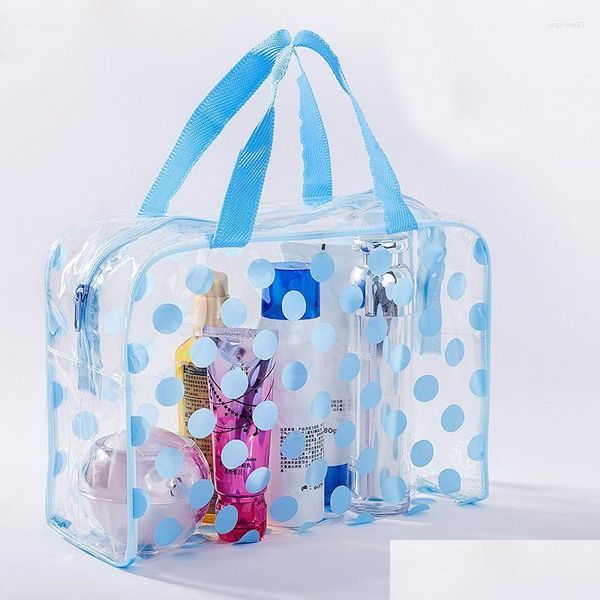 Borse portaoggetti Borse portaoggetti Borsa da toilette impermeabile trasparente in PVC da donna Dot Cosmetic Travel Antipolvere Abbigliamento Wash Drop Delivery Hom Dhs5L