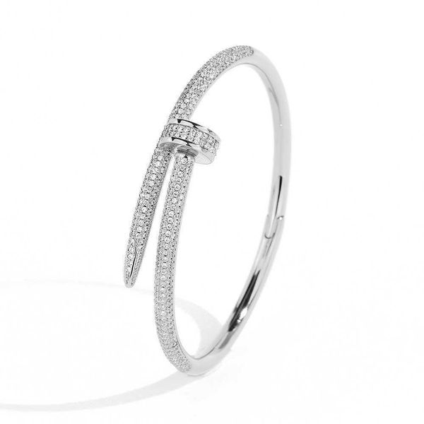 Famosa marca v ouro cati prego pulseira 925 prata esterlina banhado 18k verdadeiro diamante incrustado luz luxo versátil estilo de moda handpiece