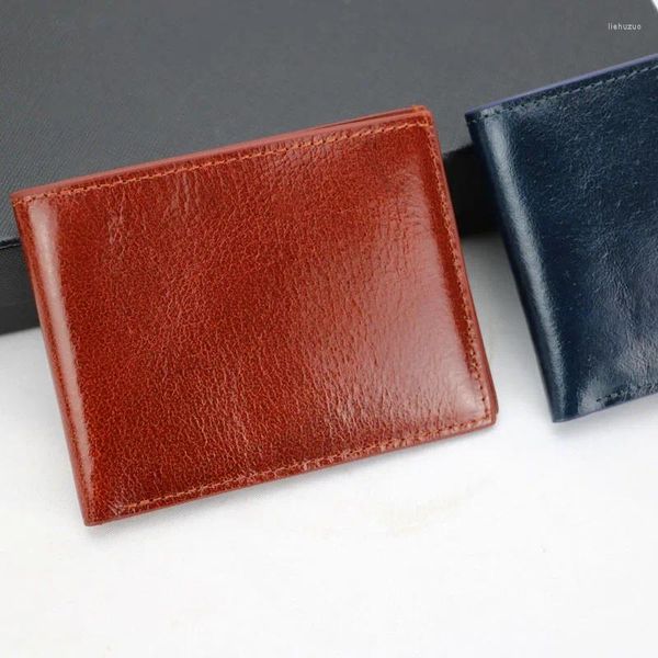 Geldbörsen, mit Monogramm, echtes Rindsleder, für Herren, Bifold-Karten-Geldbörse, wachsartiges Öl, kurze Geldbörse