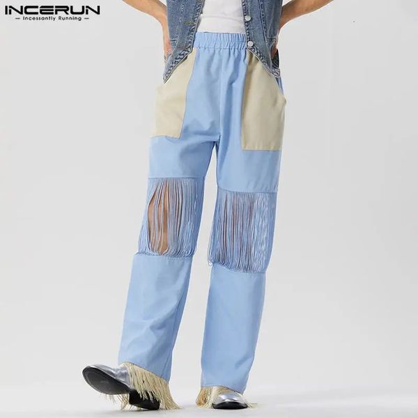 Pantaloni da uomo INCERUN 2023 Pantaloni stile americano Personalità Nappa Splicing Design Casual Pantaloni ben aderenti S 5XL 231102