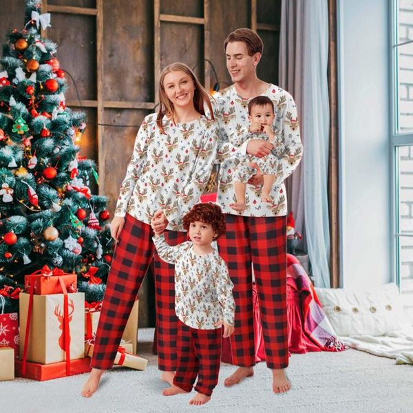 Damen-Nachtwäsche Passende Familienoutfits Weihnachtspyjamas mit langen Ärmeln und Cartoon-Print Homewear-Set Pyjamas Eltern-Kind-Kleidung#8