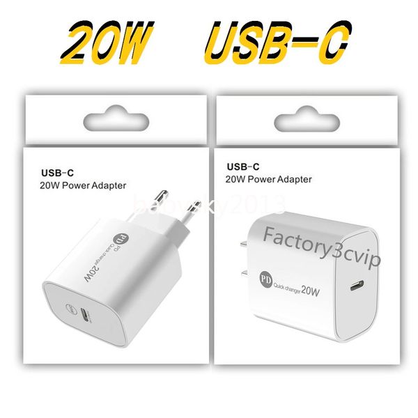 Cargador de pared ligero USBC tipo c PD 18W 20W Carga rápida Adaptador de corriente CA UE EE. UU. Para Iphone 11 12 13 14 Pro Max b1 con caja