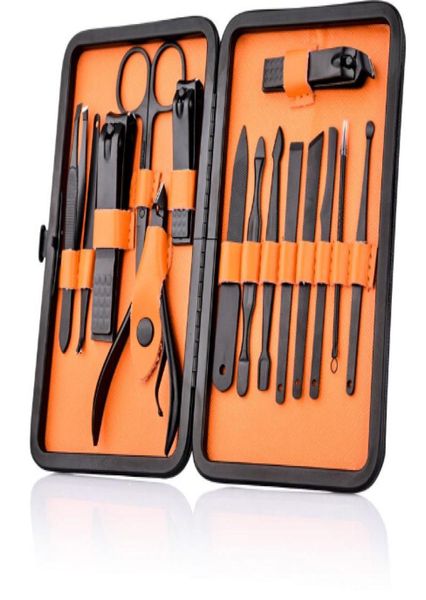 15 Pcs Preto Aço Inoxidável Cortador de Unhas Cortador Trimmer Ear Pick Grooming Kit Manicure Pedicure Toe Nail Tools Set com Case2992958