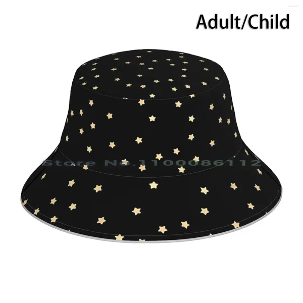 Berets Ouro Estrelas Preto Bucket Hat Sun Cap Pinterest Doodle Linda Camada de Verão Arte Palavras Felizes Moderno Tumblr Bonito Divertido Céu Amor