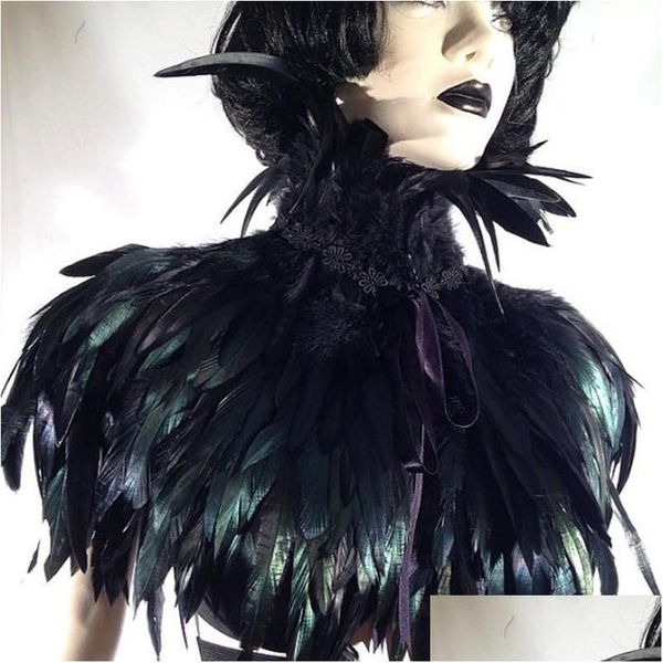 Lenços lenços preto burlesque pena xale cachecol cabo gótico vestido traje festa de halloween fantasia moda entrega fa dhgarden dhlu9