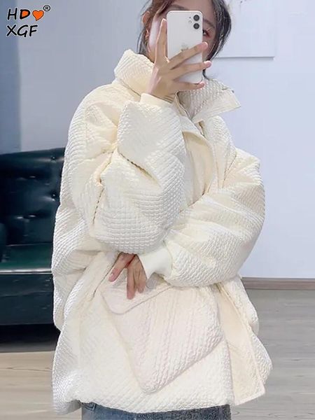 Trench da donna Parka ispessimento tinta unita da donna Moda coreana Colletto alla coreana Cerniera Piumino taglie forti Streetwear Elegante