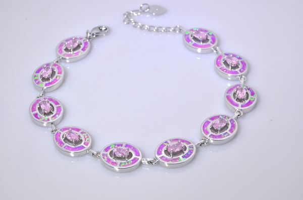 Braccialetti di collegamento catena vendita al dettaglio all'ingrosso moda 7.0 pollici braccialetto opale di fuoco rosa fine gioielli in argento sterling 925 BNT16031301Link