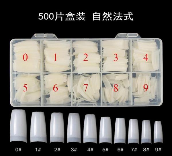 Коробка 500 акриловых накладных типсов для ногтей, прозрачный белый, натуральный цвет, французский маникюр, полное покрытие, полутипсы, ультра гибкий размер, размер 10, искусственный искусственный8916184