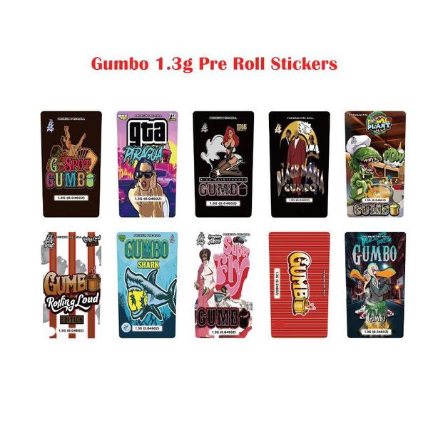 Commercio all'ingrosso 1.3G Gumbo Pre Roll Adesivi Cali Imballaggio Etichetta contenitore per erbe secche Etichette per imballaggio preroll Tubo antiodore in plastica Customi Dh4Fi