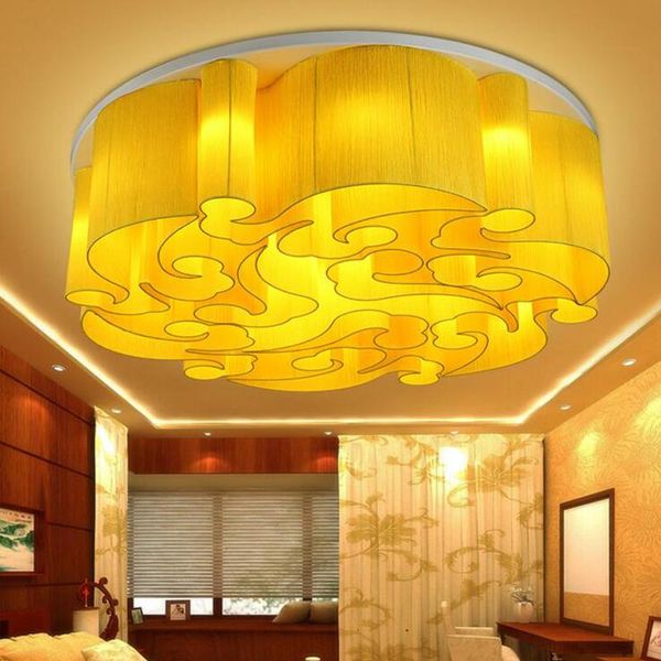 Luzes de teto Lâmpada de estilo chinês Circular atmosfera sala de estar el engenharia restaurante lâmpadas de tecido de tecido chinês iluminação LED