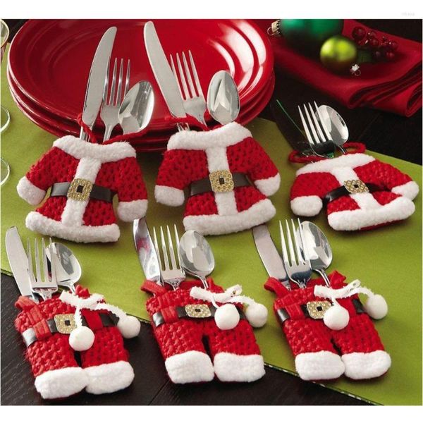 Decorações de Natal 2 conjuntos/ lot roupas calças em forma de talhery tampa de talheres de talheres de mesa de mesa Forks Bolsões de Natal para casa