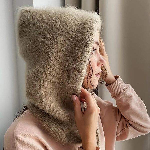 Berretti/berretti con teschio invernali in pelliccia di coniglio cappelli da donna unisex lavorato a maglia collo con cappuccio colletto regolabile passamontagna elastico caldo Gorros Mujer Invierno 231102