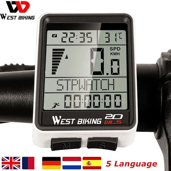 Fahrradcomputer WEST BIKING 5-sprachiger drahtloser wasserdichter multifunktionaler Fahrradcomputer Radfahren MTB Kilometerzähler Rennrad Stoppuhr Tachometer 231101