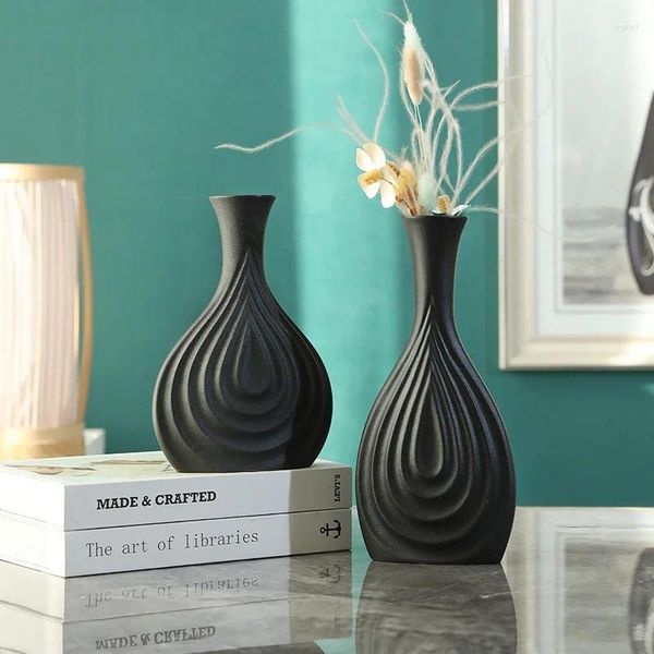 Vasos criativo preto vaso de cerâmica simples nórdico vaso de flores arte decoração para casa acessórios escritório sala de estar interior