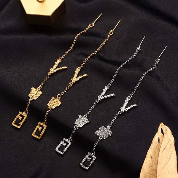 Zarif tasarım zinciri mektup küpeler moda yeni lüks mücevher 18k altın kaplama cazibe hediye küpeler 925 gümüş yüksek kaliteli kulak aksesuarları
