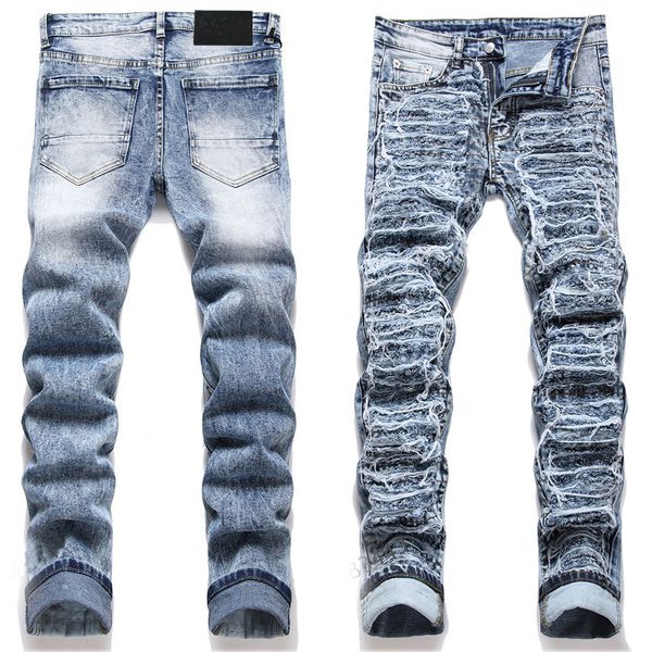 Neue Mode Herren Robin Ripper Jeans Denim Hose Skinny Fit Slim Stretch Herren Miri Biker Jean Hose Patchwork Distressed Größe 29-38 Grauer Patch