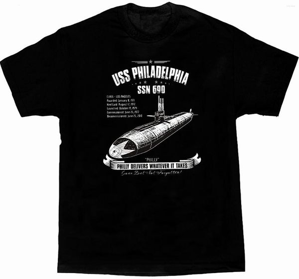 Die T-Shirts der Männer USS Philadelphia SSN-690 Atomgetriebenes U-Boot-T-Shirt. Sommer-Baumwoll-Kurzarm-O-Neck-Herrenhemd S-3XL