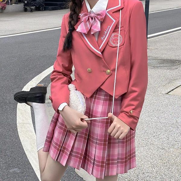 Giyim Setleri Japon Lisesi Blazer Turuncu Kırmızı Kat Nakış Kawaii Üstleri Öğrenci Cosplay Kostümü JK Kadınlar Sevimli Takım Ceketler hırka