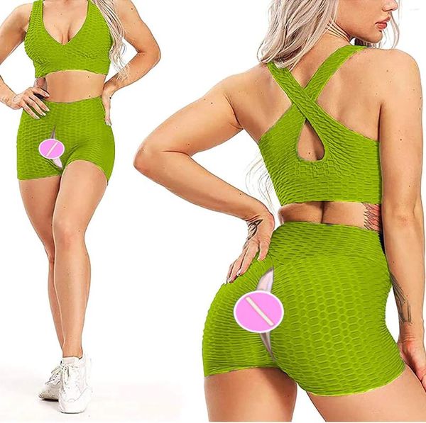 Shorts femininos abertos virilha calças ao ar livre sexo leggings cintura alta yoga para mulheres barriga controle booty bolha bulifting treino