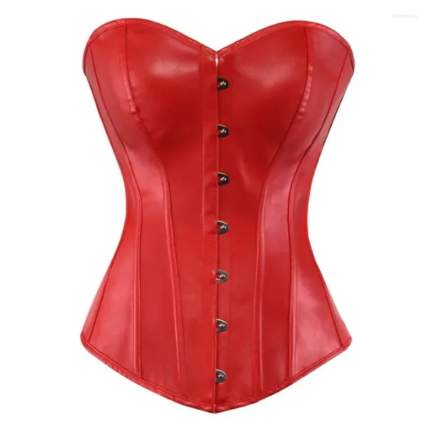Bustiers espartilhos sexy espartilho plus size overbust corselet couro falso e topos vermelho preto gótico lingerie feminino corpo shaper