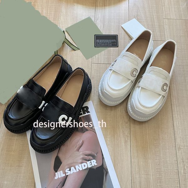 Designer-Loafer für Damen, italienische Schuhe für Frühling und Herbst, neu, weiß, lässig, dicke Sohle, Matsuke-Titel, Schnalle, Loafer-Schuhe, echtes Leder, Muller-Schuhe