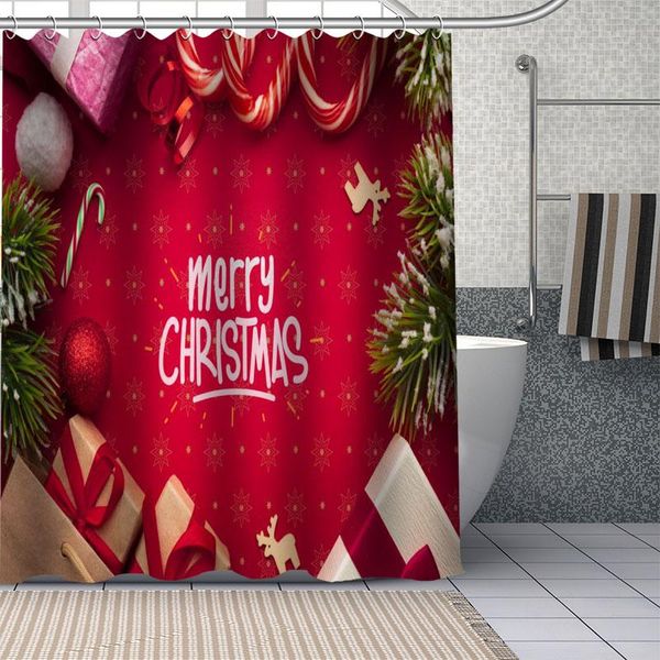 Duschvorhang Frohe Weihnachten Wasserdichter Stoff Stoff Badezimmer Dekoration Versorgung Waschbar Badezimmer Vorhang Douche Mit Haken